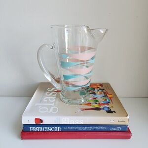 Vintage Mid Century Pitcher Blue and Pink
